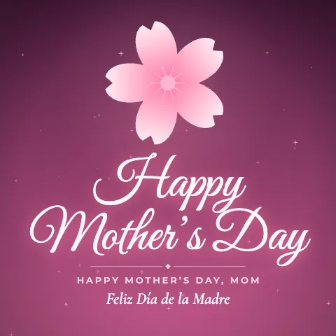 Happy Mother’s Day greeting image in golden glow style with the wish “Happy Mother’s Day, Mom” and the greeting in Spanish
