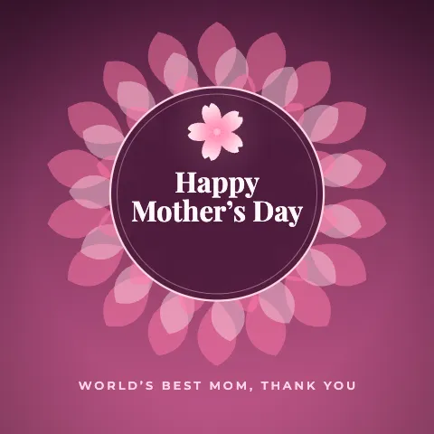 Happy Mother’s Day greeting image in mandala circle style with the wish “World’s best mom, thank you”