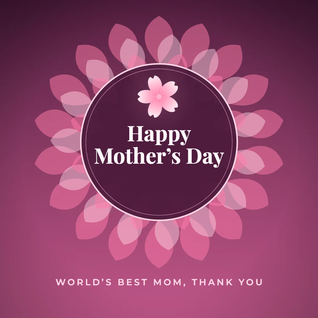 Happy Mother’s Day greeting image in mandala circle style with the wish “World’s best mom, thank you”