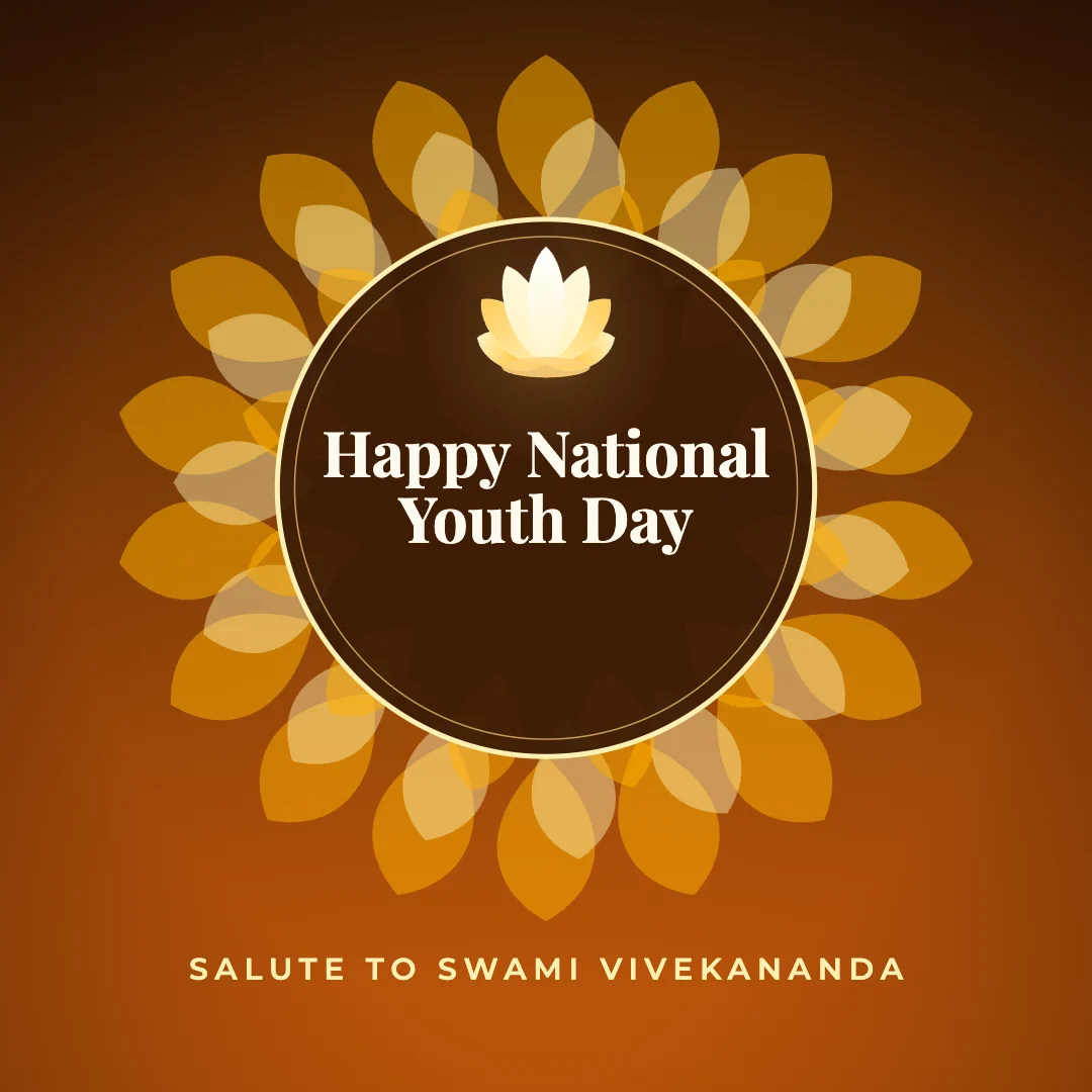 Happy National Youth Day greeting image in mandala circle style with the wish “Salute to Swami Vivekananda”