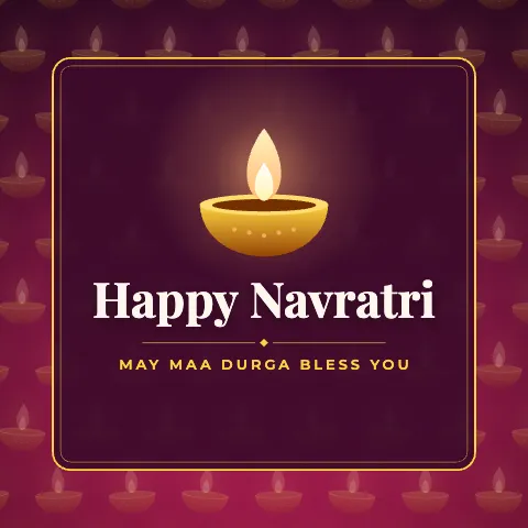 Happy Navratri greeting image in pattern panel style with the wish “May Maa Durga bless you”