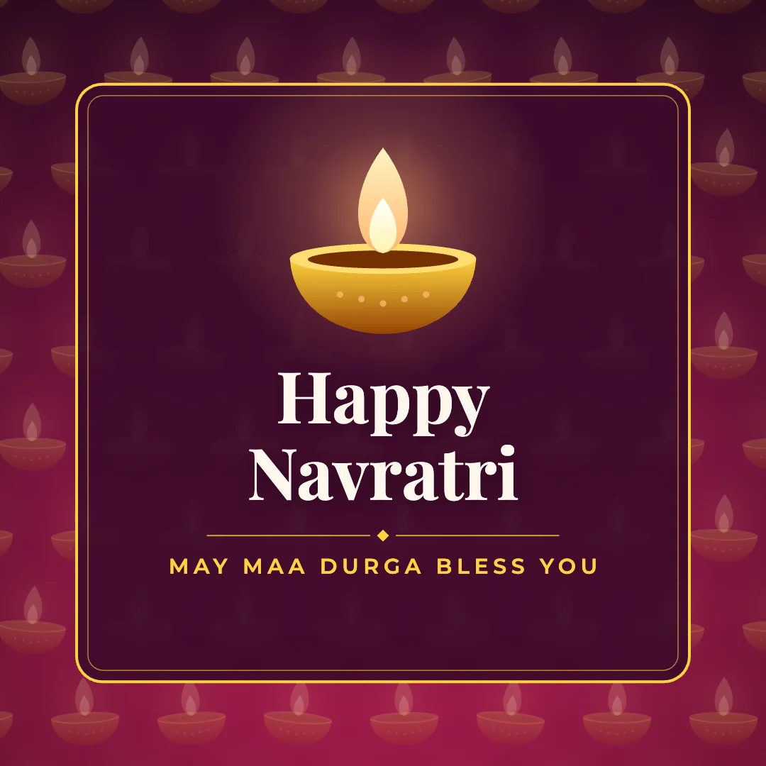 Happy Navratri greeting image in pattern panel style with the wish “May Maa Durga bless you”