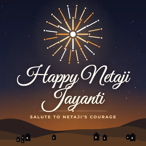 Happy Netaji Jayanti greeting image in night skyline style with the wish “Salute to Netaji’s courage”