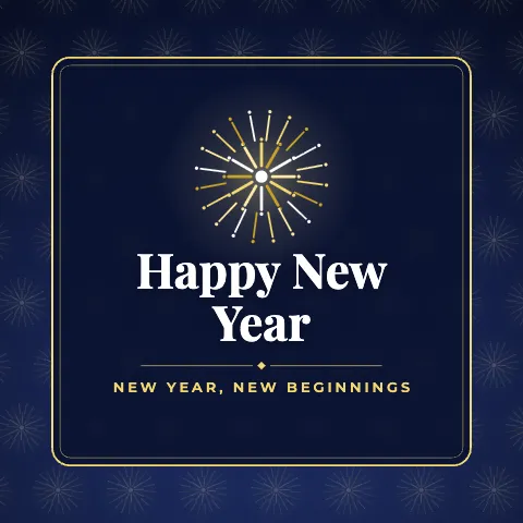 Happy New Year greeting image in pattern panel style with the wish “New year, new beginnings”