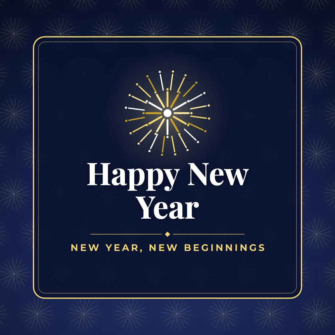 Happy New Year greeting image in pattern panel style with the wish “New year, new beginnings”