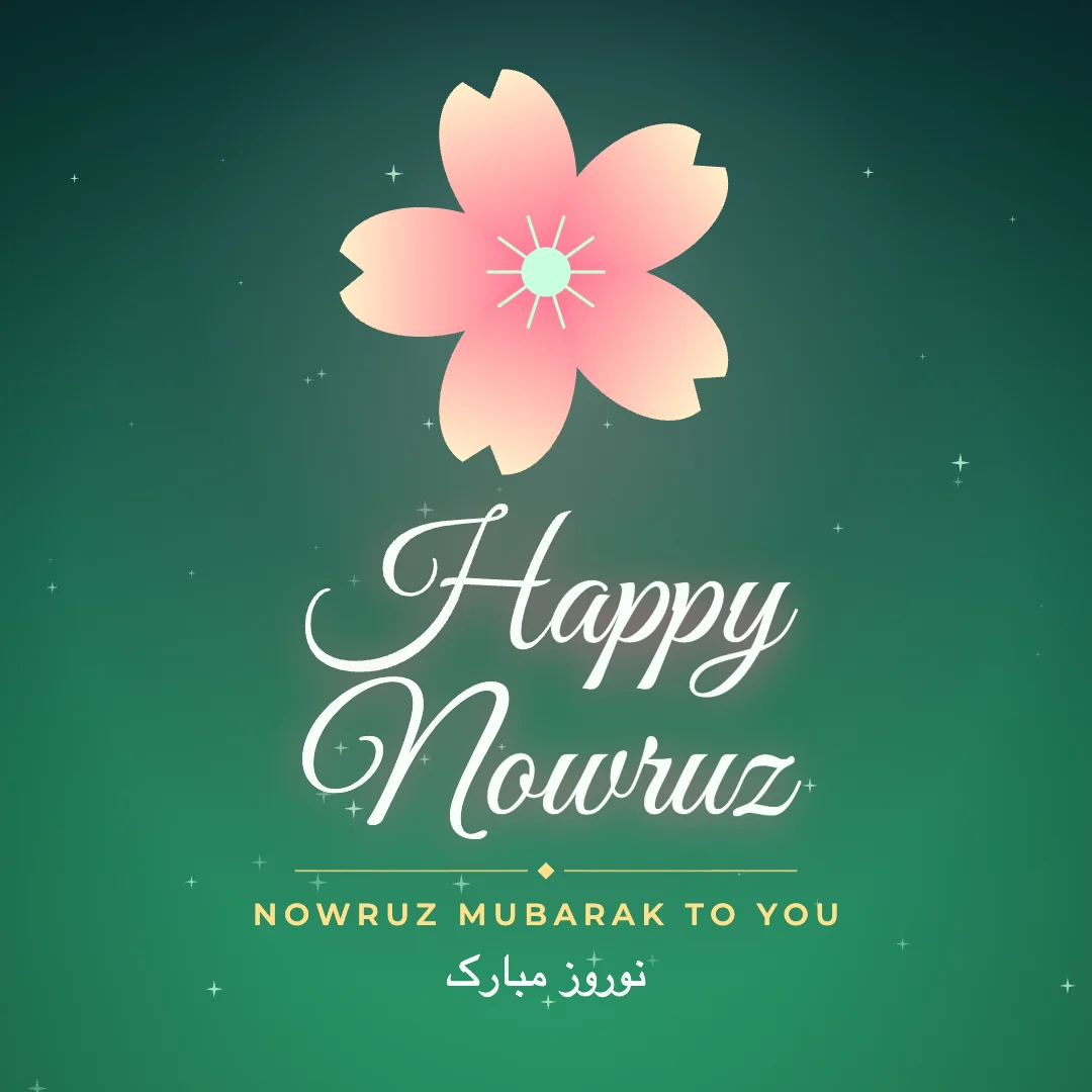 Happy Nowruz greeting image in golden glow style with the wish “Nowruz Mubarak to you” and the greeting in Persian