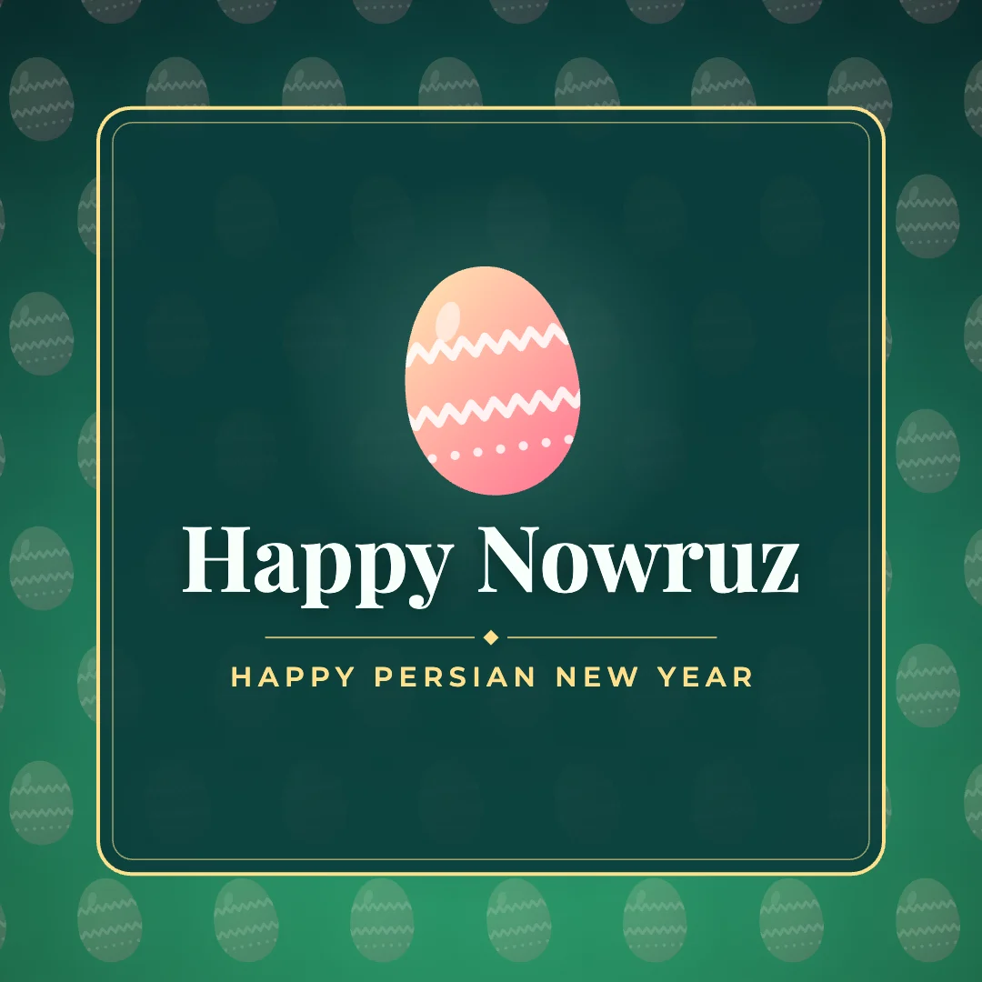 Happy Nowruz greeting image in pattern panel style with the wish “Happy Persian New Year”