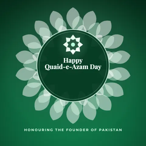 Happy Quaid-e-Azam Day greeting image in mandala circle style with the wish “Honouring the founder of Pakistan”