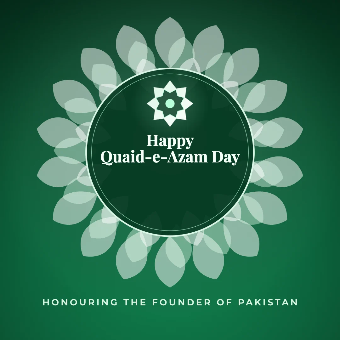 Happy Quaid-e-Azam Day greeting image in mandala circle style with the wish “Honouring the founder of Pakistan”