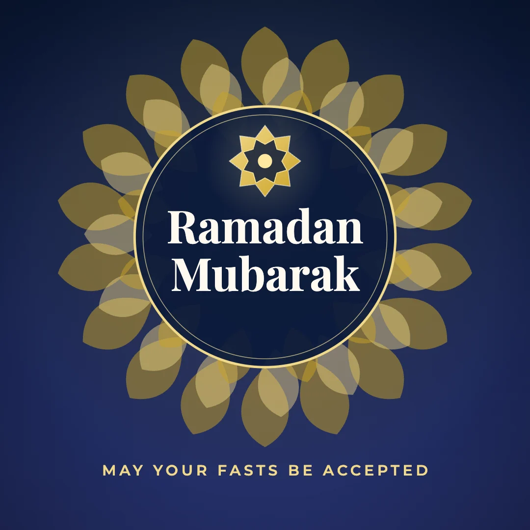 Ramadan Mubarak greeting image in mandala circle style with the wish “May your fasts be accepted”