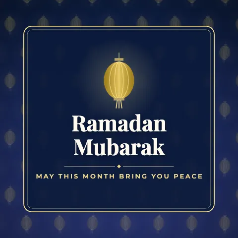 Ramadan Mubarak greeting image in pattern panel style with the wish “May this month bring you peace”