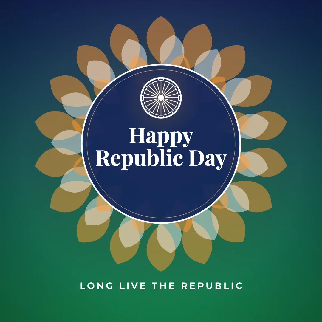 Happy Republic Day greeting image in mandala circle style with the wish “Long live the Republic”