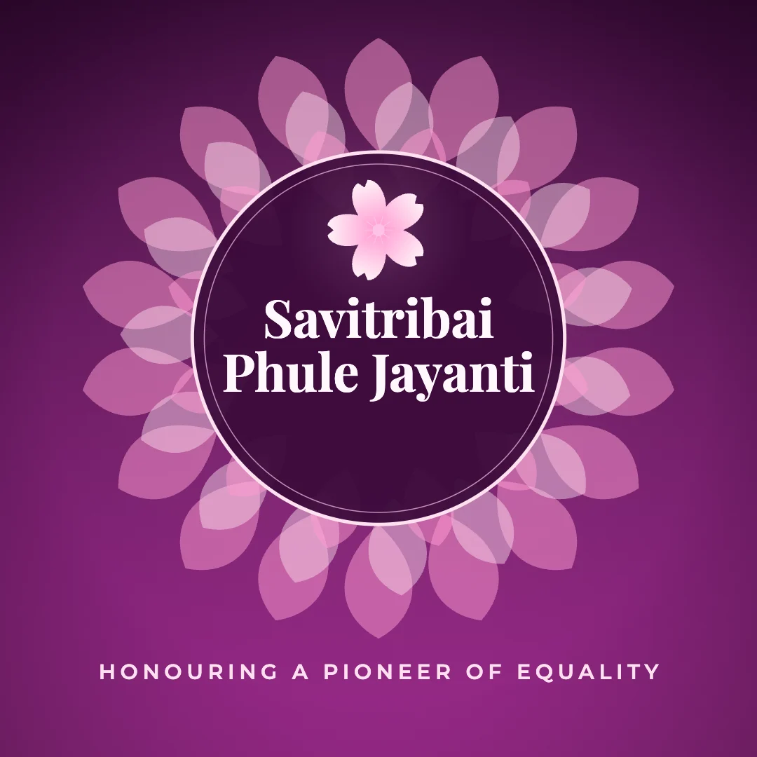 Savitribai Phule Jayanti greeting image in mandala circle style with the wish “Honouring a pioneer of equality”