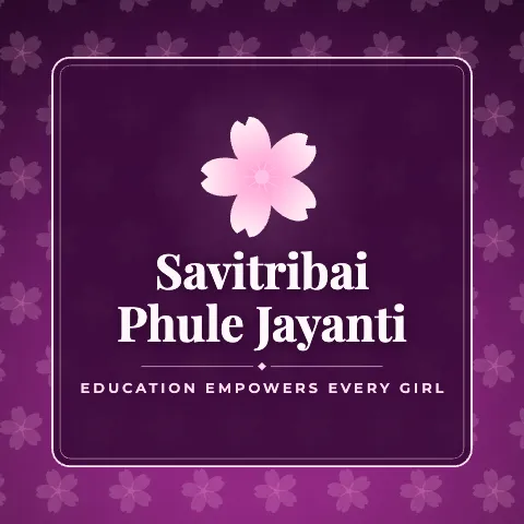 Savitribai Phule Jayanti greeting image in pattern panel style with the wish “Education empowers every girl”