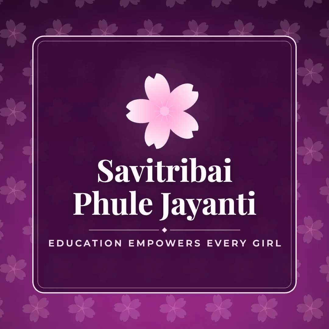 Savitribai Phule Jayanti greeting image in pattern panel style with the wish “Education empowers every girl”