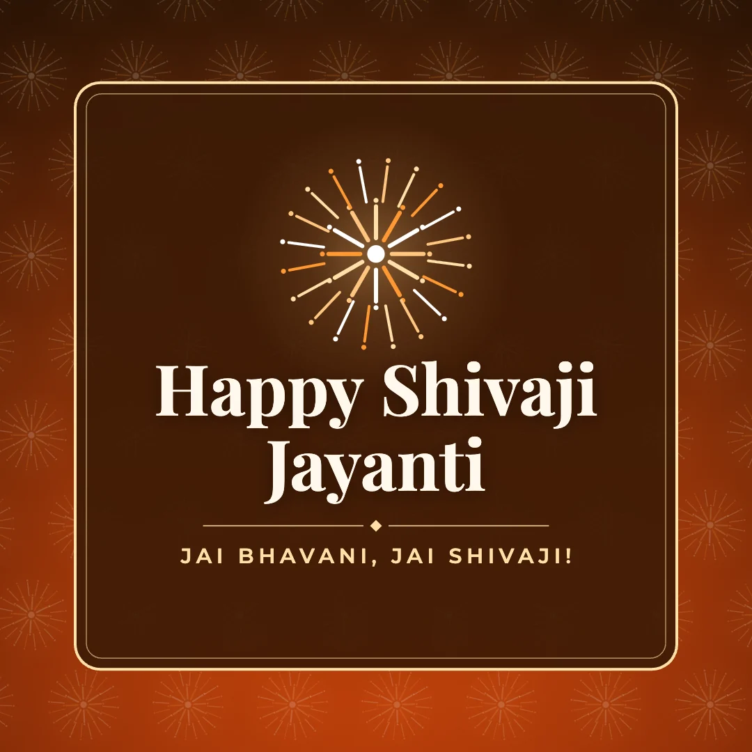 Happy Shivaji Jayanti greeting image in pattern panel style with the wish “Jai Bhavani, Jai Shivaji!”