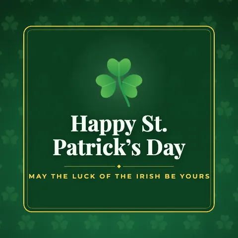 Happy St. Patrick’s Day greeting image in pattern panel style with the wish “May the luck of the Irish be yours”