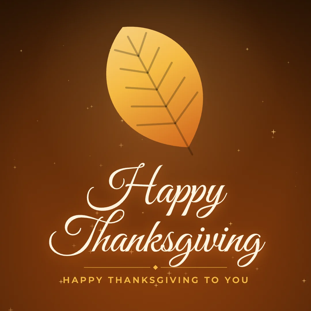 Happy Thanksgiving greeting image in golden glow style with the wish “Happy Thanksgiving to you”