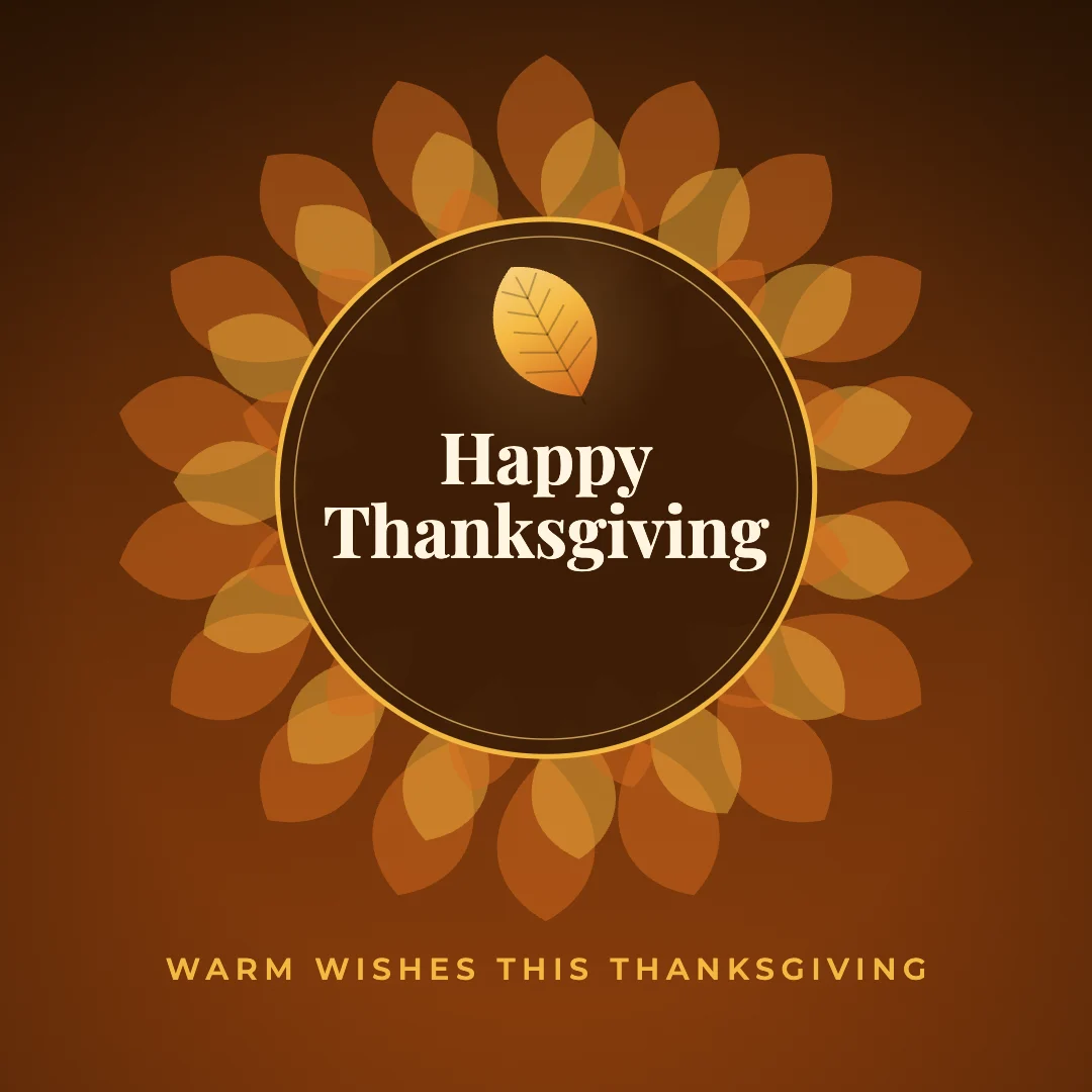Happy Thanksgiving greeting image in mandala circle style with the wish “Warm wishes this Thanksgiving”