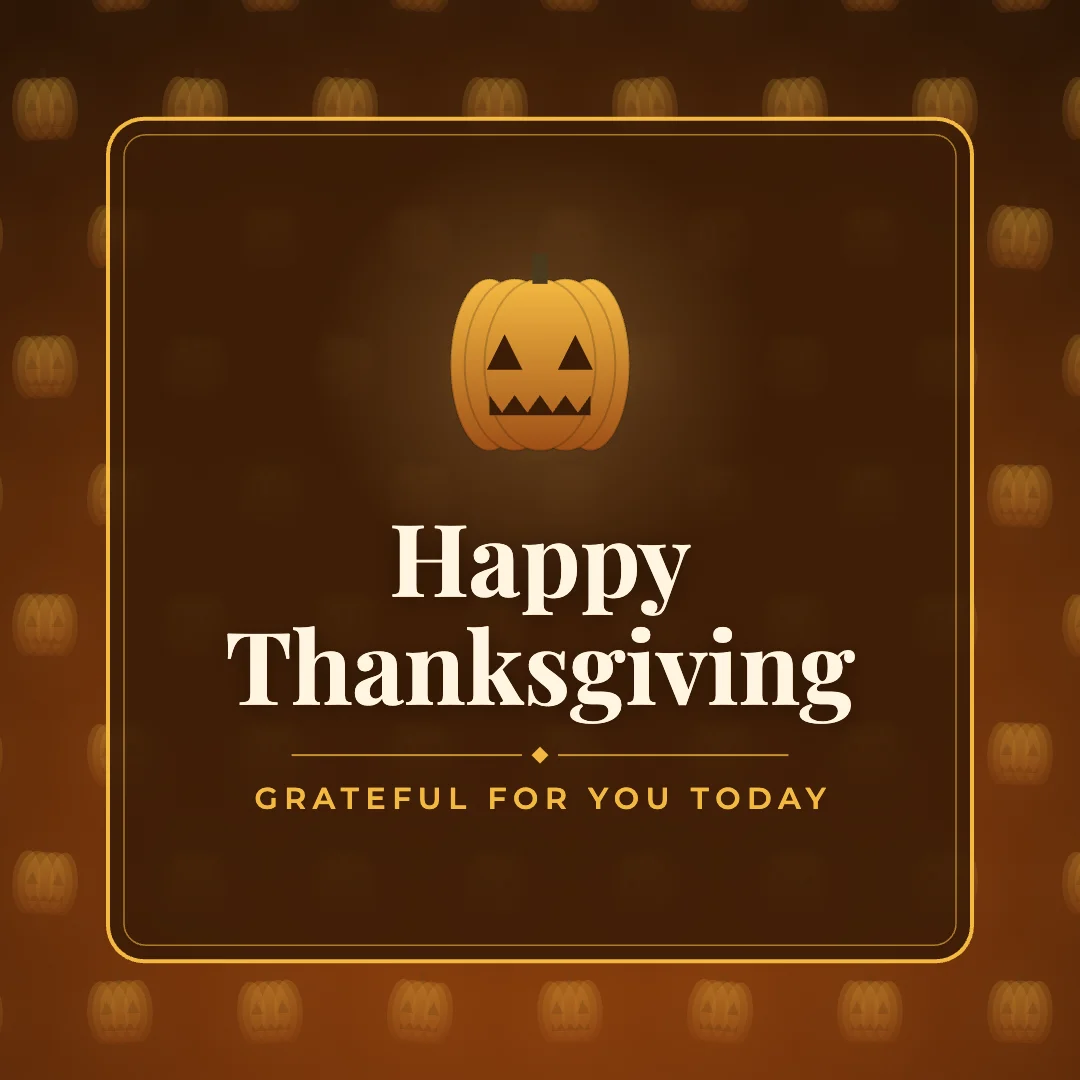 Happy Thanksgiving greeting image in pattern panel style with the wish “Grateful for you today”