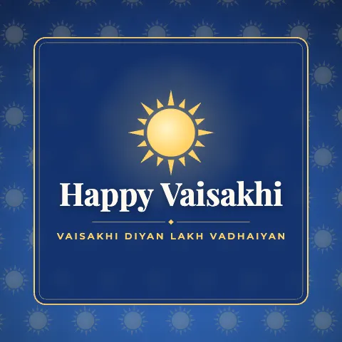 Happy Vaisakhi greeting image in pattern panel style with the wish “Vaisakhi diyan lakh vadhaiyan”