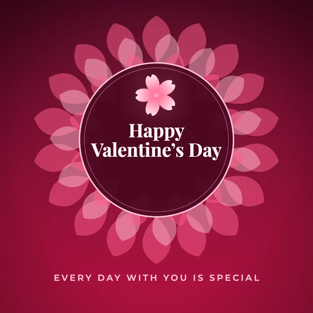 Happy Valentine’s Day greeting image in mandala circle style with the wish “Every day with you is special”