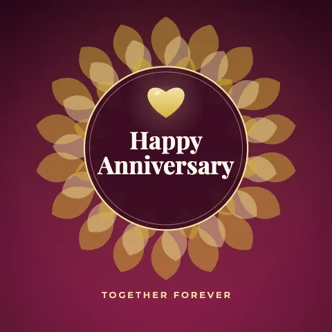 Happy Anniversary greeting image in mandala circle style with the wish “Together forever”