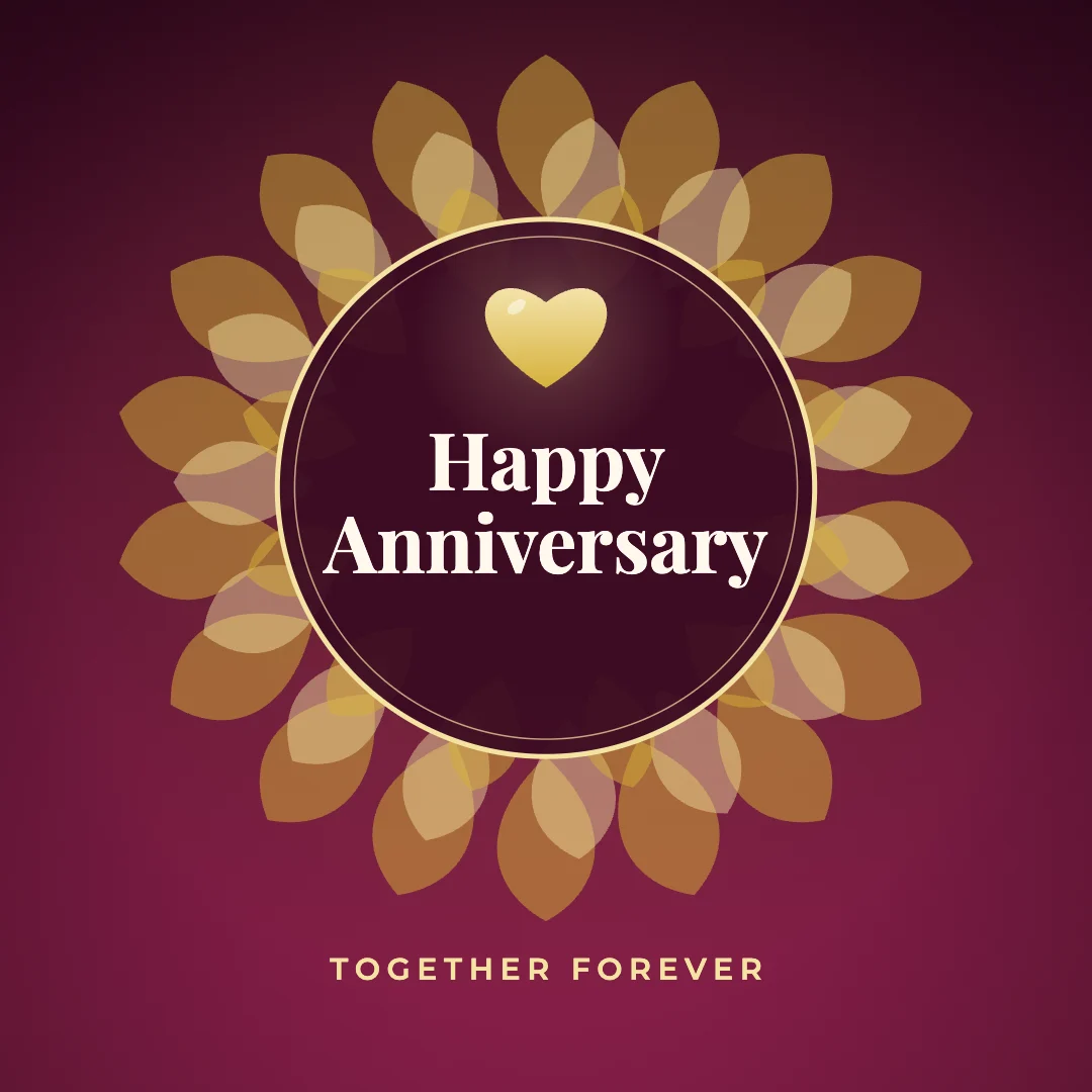 Happy Anniversary greeting image in mandala circle style with the wish “Together forever”