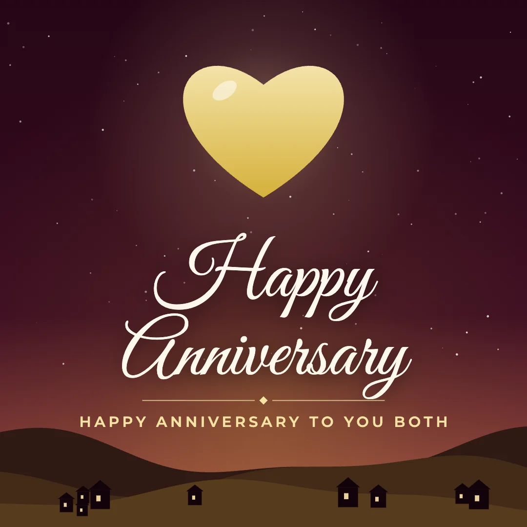 Happy Anniversary greeting image in night skyline style with the wish “Happy Anniversary to you both”