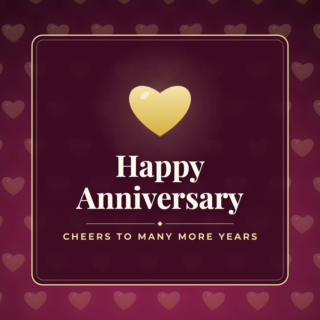 Happy Anniversary greeting image in pattern panel style with the wish “Cheers to many more years”