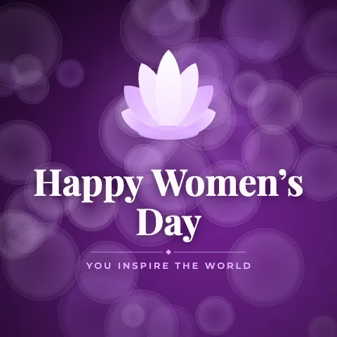 Happy Women’s Day greeting image in bokeh lights style with the wish “You inspire the world”