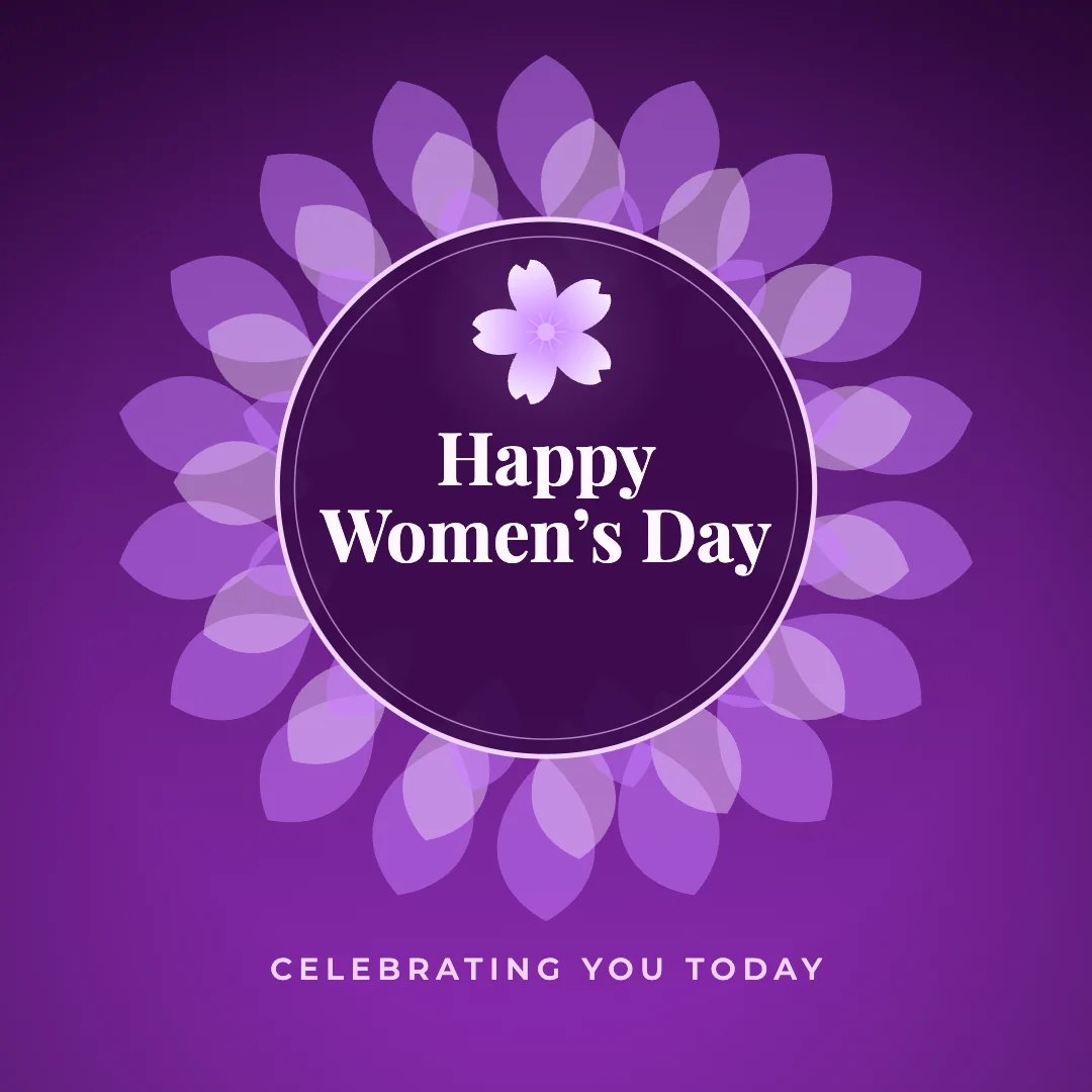 Happy Women’s Day greeting image in mandala circle style with the wish “Celebrating you today”